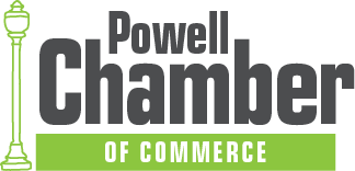 Powell Chamber of Commerce logo with street lamp icon and bold lettering
