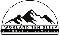 Worlden Ten Sleep Chamber of Commerce logo with mountain illustration and bold lettering
