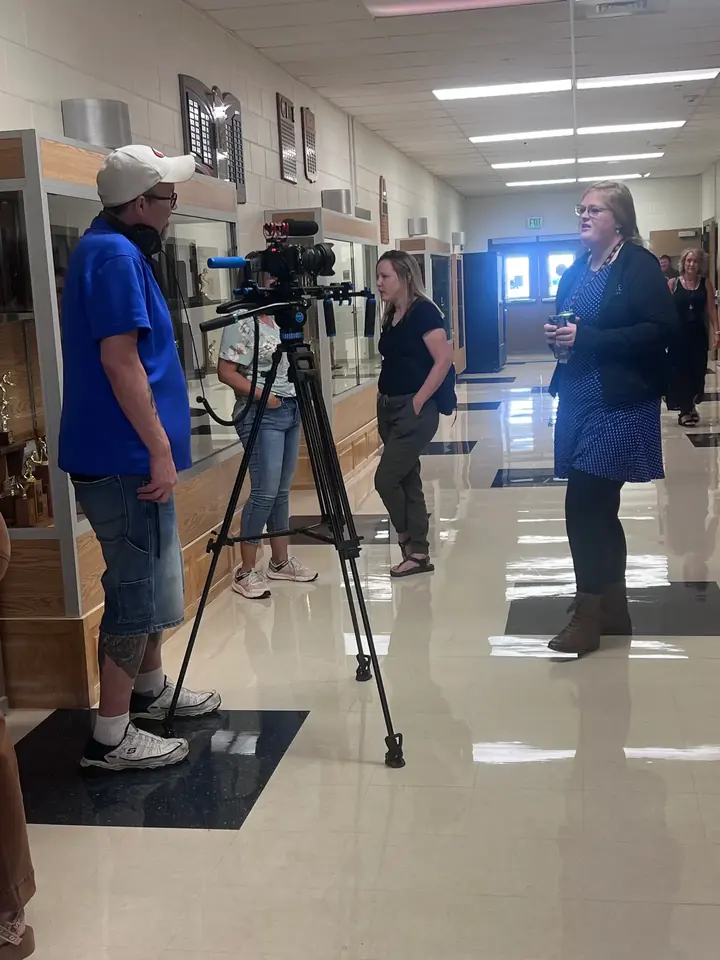 Mikel Wolf, videographer of CROFT, filming faculty at Park County School District #1