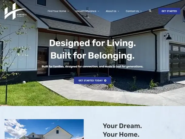 Homepage web design for Harvell Homes, designed and built by CROFT