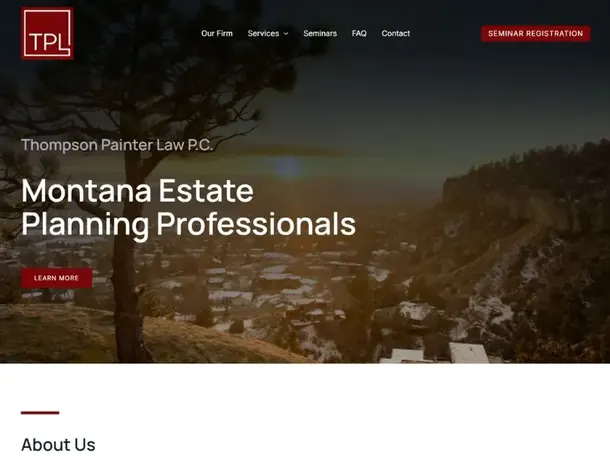 Homepage web design for Thompson Painter Law P.C., designed and built by CROFT